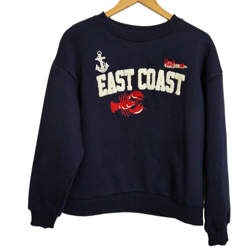 Altar'd State East Coast Lobster Embroidered Graphic Sweatshirt Navy LARGE